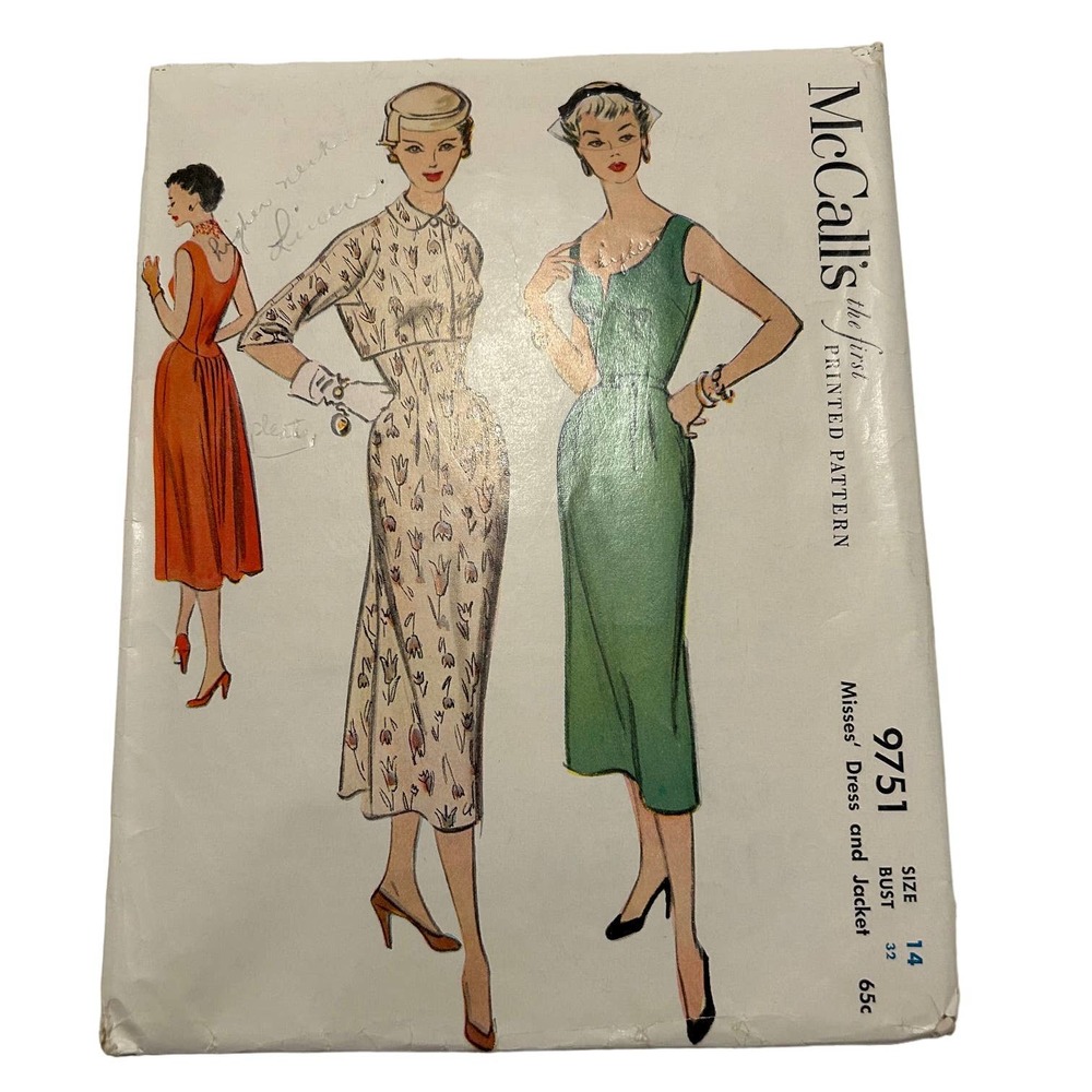 McCalls Vintage 1950's Pattern #9751‎ Misses Dress and Jacket Size 14